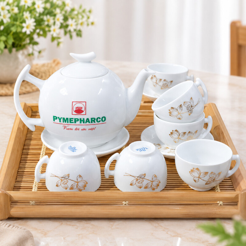 Ấm chén Bát Tràng in logo giá tại xưởng - Quà Tặng Thiên Việt am chen bat trang in logo 01 - Quà Tặng Thiên Việt
