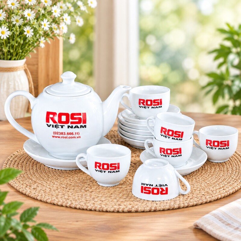 Bộ Ấm Chén Trà Quà Tặng Khách Hàng In Logo Sắc Nét, Bền Màu - Quà Tặng Thiên Việt bo am chen tra lam qua tang 01 - Quà Tặng Thiên Việt