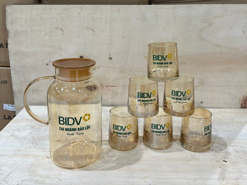 Bộ bình cốc thủy tinh in logo