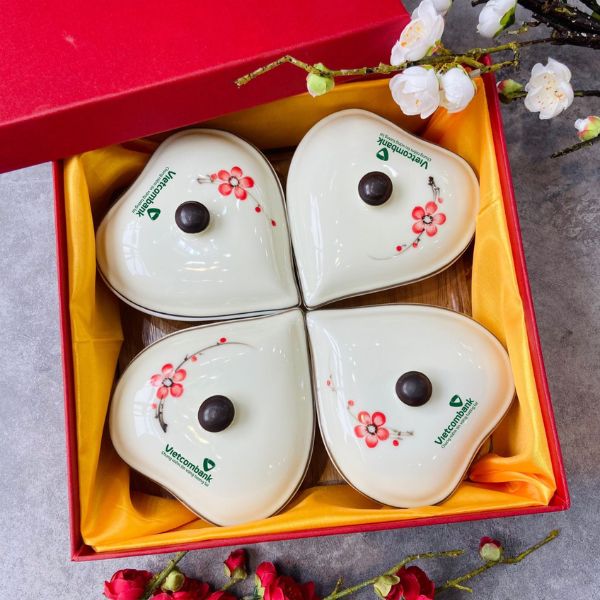 Bộ khay mứt Tết sứ in logo