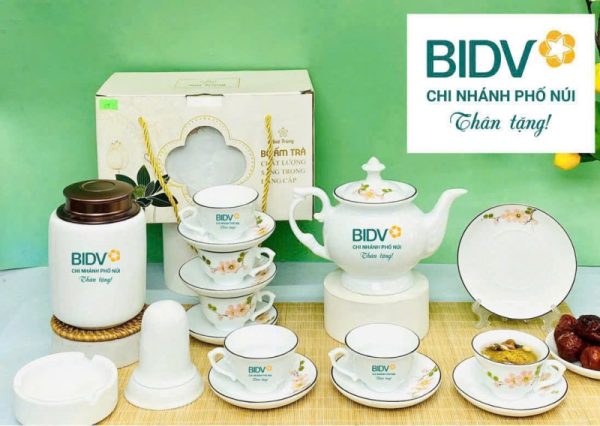 Bộ ấm chén sứ Bát Tràng in logo
