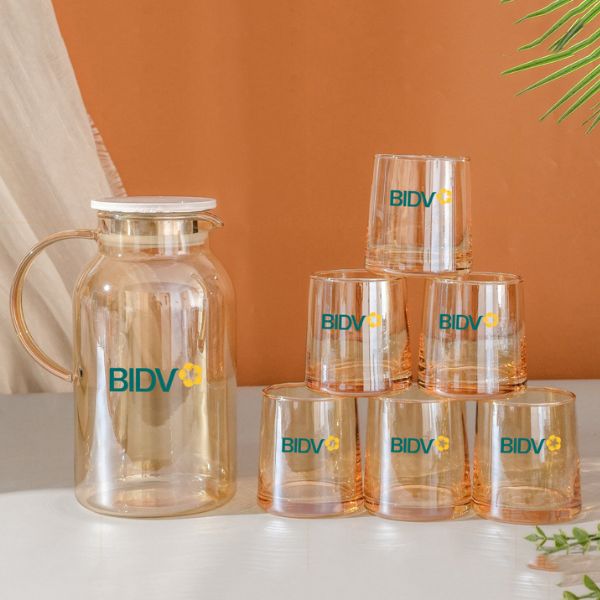 Ưu điểm của bộ bình cốc thủy tinh in logo