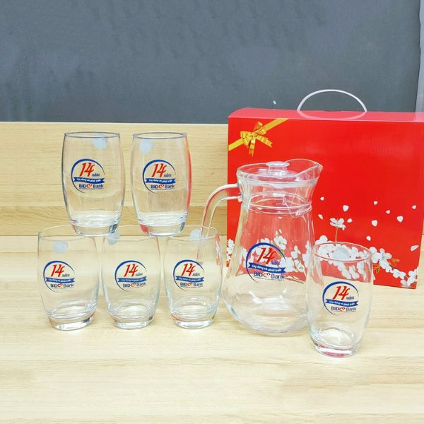 Báo giá bộ bình cốc thủy tinh in logo