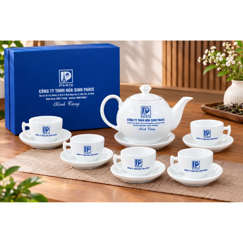 Ấm chén sứ in logo có gì phù hợp để làm quà tặng doanh nghiệp