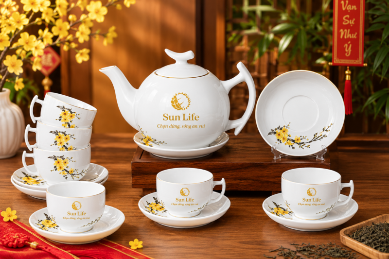 Mẫu ấm chén họa tiết trang trí