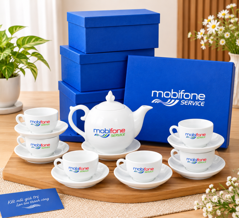 Mẫu ấm chén Bát Tràng in logo